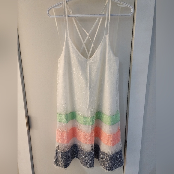 NWOT Multi stripe with White Lace DO+BE Dress Size M - Picture 1 of 4